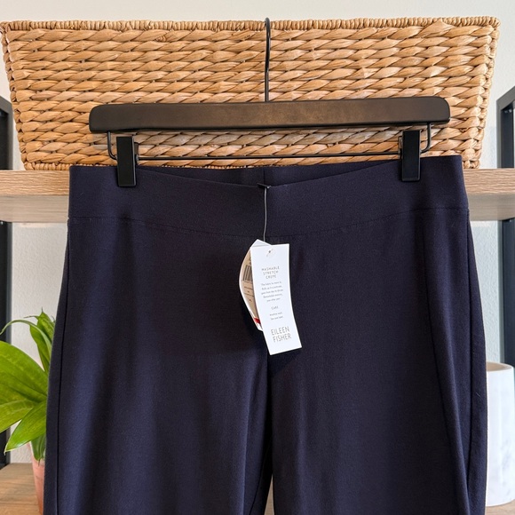 NWT Eileen Fisher Washable Stretch Crepe Mid-Rise Navy Knit Pull On Slim Pant, S - Picture 3 of 11